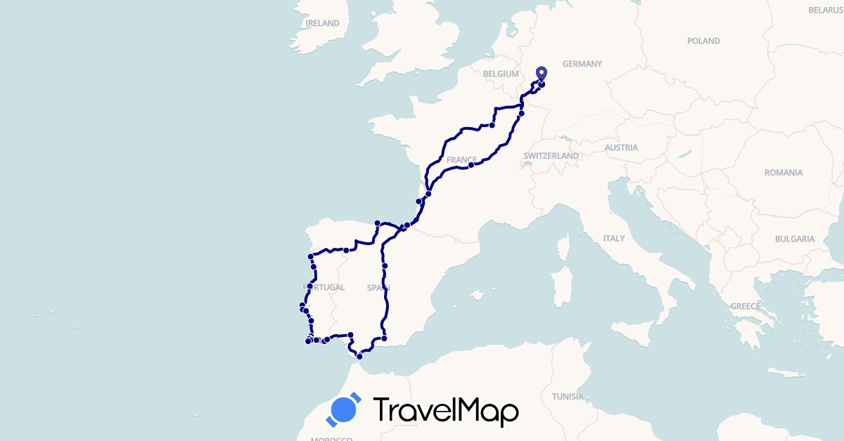 TravelMap itinerary: driving in Germany, Spain, France, Gibraltar, Portugal, Réunion (Africa, Europe)
